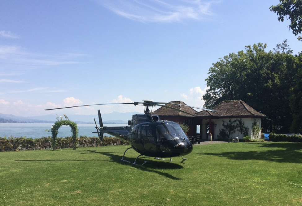 Helicopter arrival on the estate lawn